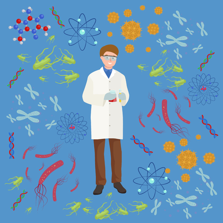 Viruses in infected organism , viral disease epidemic , Vaccine research vector illustrationのイラスト素材