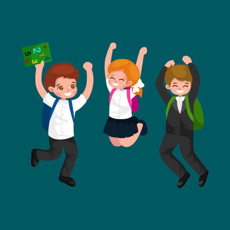 little girl and boy with school backpack and books, back to school concept vector illustrationのイラスト素材