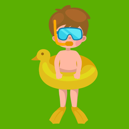 boy in swimsuit isolated, kids summer vacation vector illustration pictogramsのイラスト素材