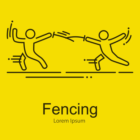Fencing athletes isolated vector illustration,outline thin iconsのイラスト素材