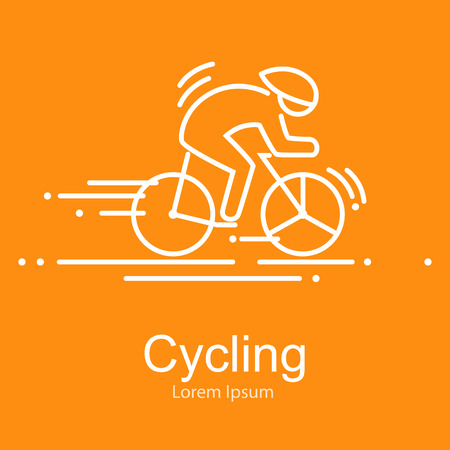Sport bike and rider icon thin line for web and mobile, modern minimalistic flat design. Vector dark grey icon on light grey background.のイラスト素材