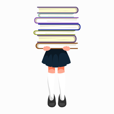little girl with school books and notebooks learning with smile, back to school concept vector illustrationのイラスト素材