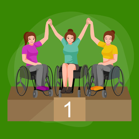 Disabled people On Wheelchair winning in sport game for handicapped, disability sport vector illustrationのイラスト素材