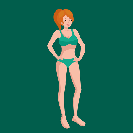 girl in swimsuit isolated, kids summer vacation vector illustration pictogramsのイラスト素材