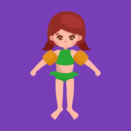 girl in swimsuit isolated, kids summer vacation vector illustration pictogramsのイラスト素材