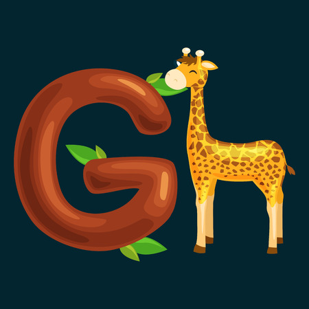 animal and letter for kids abc education in preschool.Cute animals letters english alphabet. Cartoon animals alphabet for learning letters vector illustration. Single letter with wild animalのイラスト素材