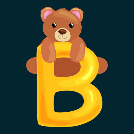 bear animal and letter for kids abc education in preschool.Cute animals letters english alphabet. Cartoon animals alphabet for learning letters vector illustration. Single letter with wild animal bearのイラスト素材