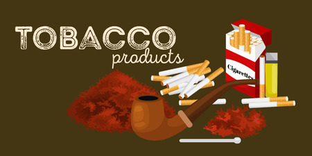 Smoking wooden pipe and tobacco and smoking equipment vector illustration.のイラスト素材