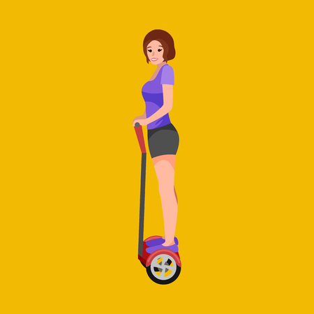 Active woman having fun with an electric scooter.のイラスト素材