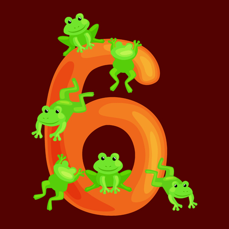ordinal numbers six for teaching children counting 6 frogs with the ability to calculate amount animals abc alphabet kindergarten books or elementary school posters collection vector illustrationのイラスト素材