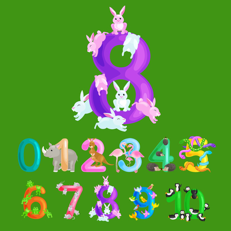 ordinal numbers for teaching children counting with the ability to calculate amount animals abc alphabet kindergarten books or elementary school posters collection vector illustrationのイラスト素材
