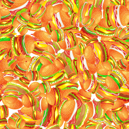 tasty burger with grilled beef and fresh vegetables dressed with sauce in bun for snack or lunch, hamburger is classical american fast food meal usual in menu could be barbecue meat bread tomato and cheeseのイラスト素材