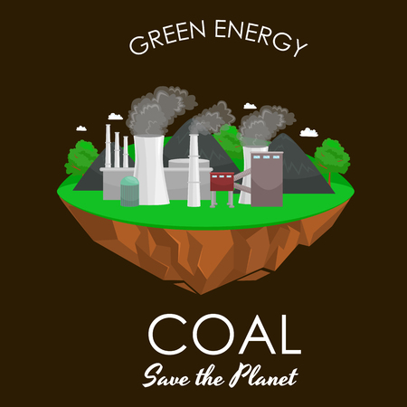 Alternative energy power industry, coal power station factory electricity on a green grass ecology concept, technology of renewable station vector illustratinのイラスト素材