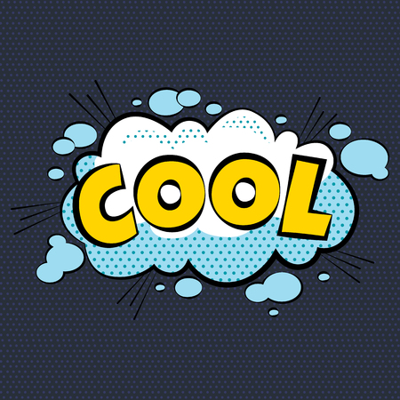 Cartoon comic cool bubbles labels with text and elements with halftone shadows, retro cartoon vector pop art illustration, halftone dot vintage effect background.のイラスト素材