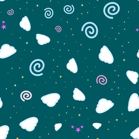 cartooned seamless pattern with stars and clouds, vector illustration backgroundのイラスト素材