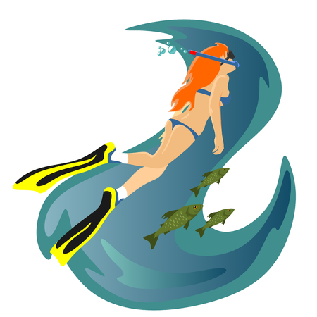 Diving snorkelling water extreme sports, isolated design element for summer vacation activity concept, cartoon wave surfing, sea beach vector illustration, active lifestyle adventureのイラスト素材