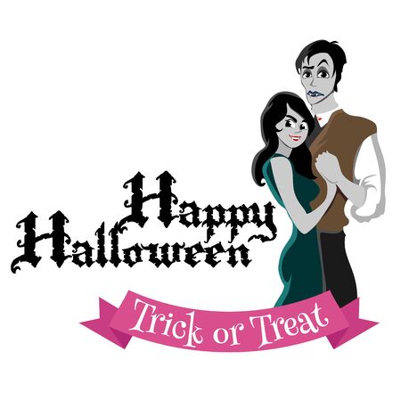 Halloween gothic party with vampire couple, fun background for horror invitation.のイラスト素材