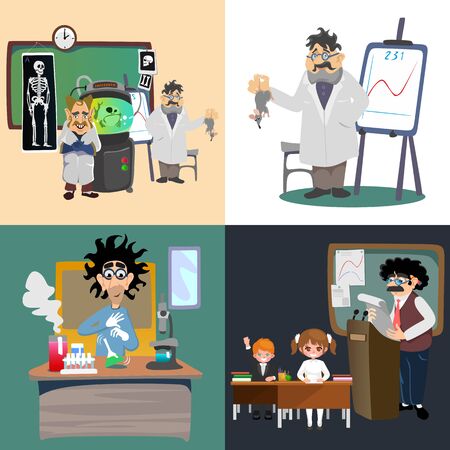 professor and student illustration, Girl and boy with teacher in college classroom, vector campus university, education at school concept, lecturer teaching studentsの写真素材
