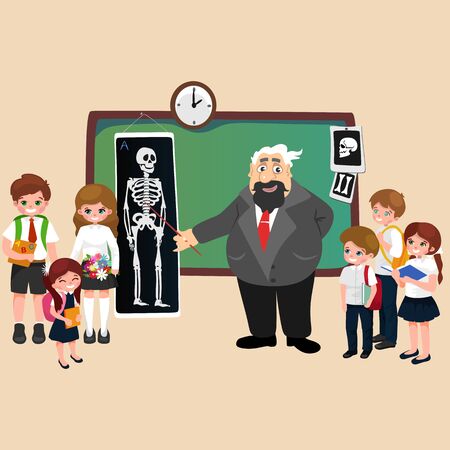 professor and student illustration, Girl and boy with teacher in college classroom, vector campus university, education at school concept, lecturer teaching studentsの写真素材