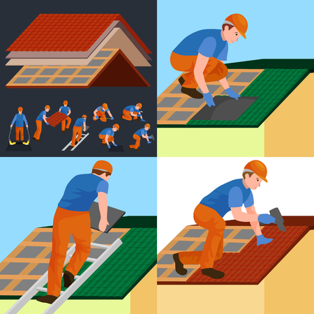 Roof construction worker repairのイラスト素材