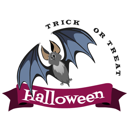 vampire bat flying on the full moon on cemetery with horror pumpkin and dracula castle, trick or treat background, baby vampire vector illustration.のイラスト素材