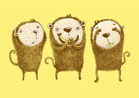 3 Wise Monkeys, Hear no evil, See no evil, Speak no evil, cute monkeys, Vectorのイラスト素材