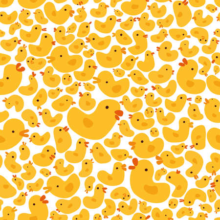 Seamless Cute yellow chickens and ducks pattern, illustration - Vector flat styleのイラスト素材