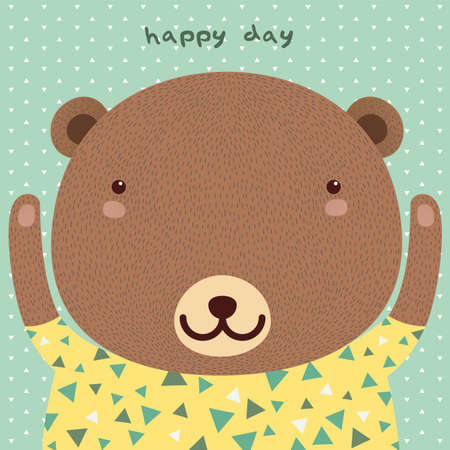 Cute brown bear, cartoon character, greeting card, vectorのイラスト素材