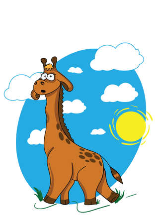 Funny cartoon giraffe walking through the savannaのイラスト素材