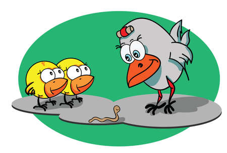 Hen and two chicksのイラスト素材