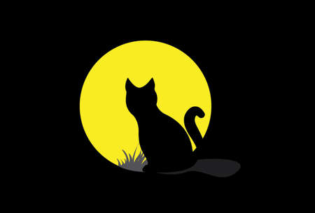 Silhouette of a cat on a background of the full moonのイラスト素材