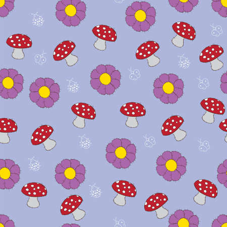 Seamless pattern with mushroom and flowersのイラスト素材