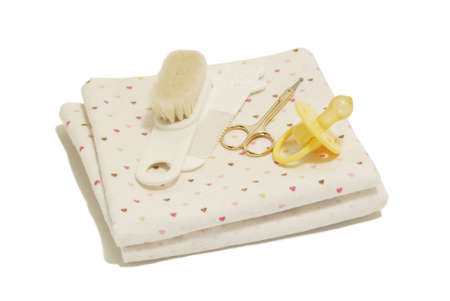 Baby accessories isolated on white backgroundの写真素材