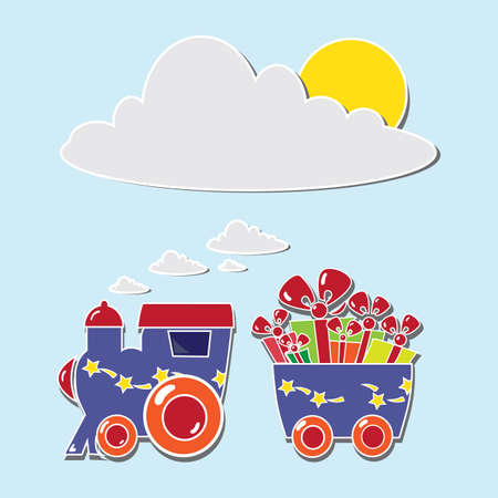 blue locomotive with gift boxes on holiday cardsのイラスト素材