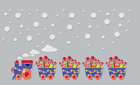 blue locomotive with gift boxes on holiday cardsのイラスト素材