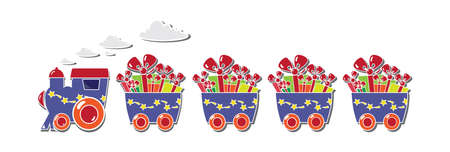 blue locomotive with gift boxes on  white backgroundのイラスト素材