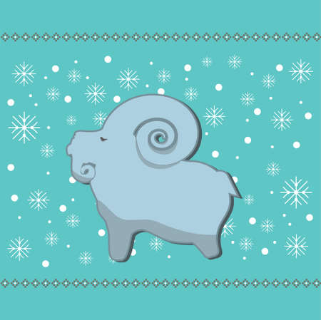 Christmas blue vector background with a flat gingerbread sheep. New Year 2015.のイラスト素材