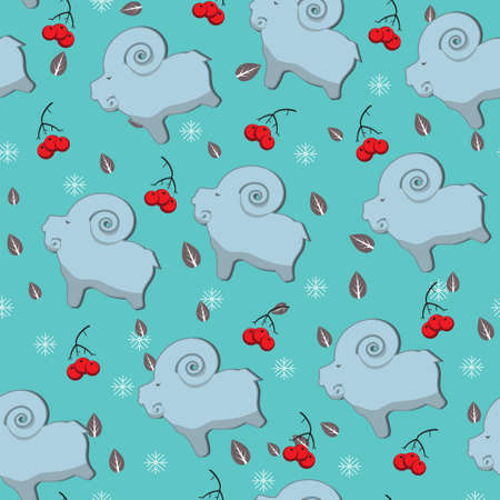 Vector seamless pattern with flat gingerbread sheep and snowflakes. New Year 2015.のイラスト素材