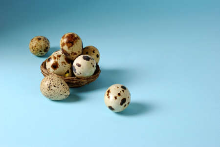 Easter eggs in basketの写真素材