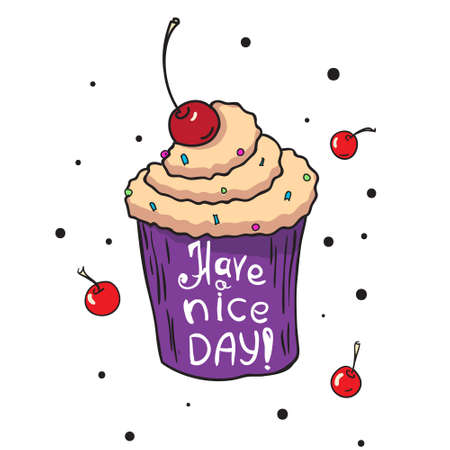 Hand drawn typography template with cupcake.のイラスト素材