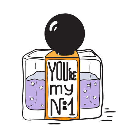 Hand drawn typography template with perfume bottle.のイラスト素材