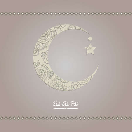 Crescent moon decorated with zentangle for muslim community festival  Eid Al Fitr Mubarak.のイラスト素材