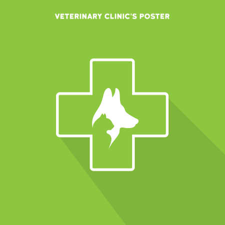 silhouettes of cat and dog on the poster Template  for veterinary shop or clinicのイラスト素材