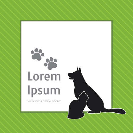 silhouettes of cat and dog on the poster Template  for veterinary shop or clinicのイラスト素材