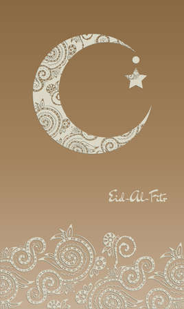 Crescent moon decorated with zentangle for muslim community festival  Eid Al Fitr Mubarak.のイラスト素材