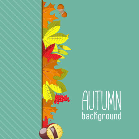 Autumn background for invitation or ad template with wreath from leaves, seeds and nuts.のイラスト素材