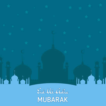 Flat Illustration of Eid ka Chand Mubarak with mosque silhouette on backgroundのイラスト素材