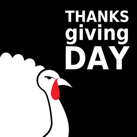 Black and white Thanksgiving day card with turkey and text in minimalist flat styleのイラスト素材