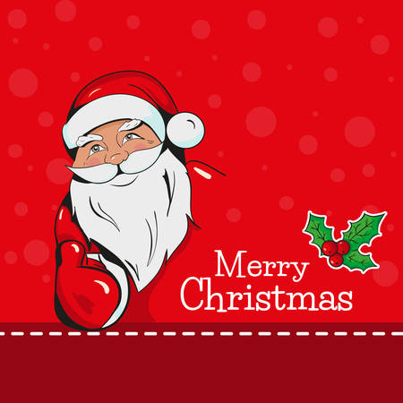Christmas  card with Santa Claus showing thumb up on a red backgroundのイラスト素材