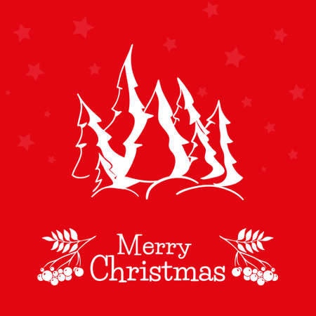 Christmas greeting card with silhouettes of trees on a red backgroundのイラスト素材